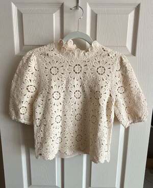 Sam Edelman Doral Crochet Short-Sleeve Top with Back Zipper